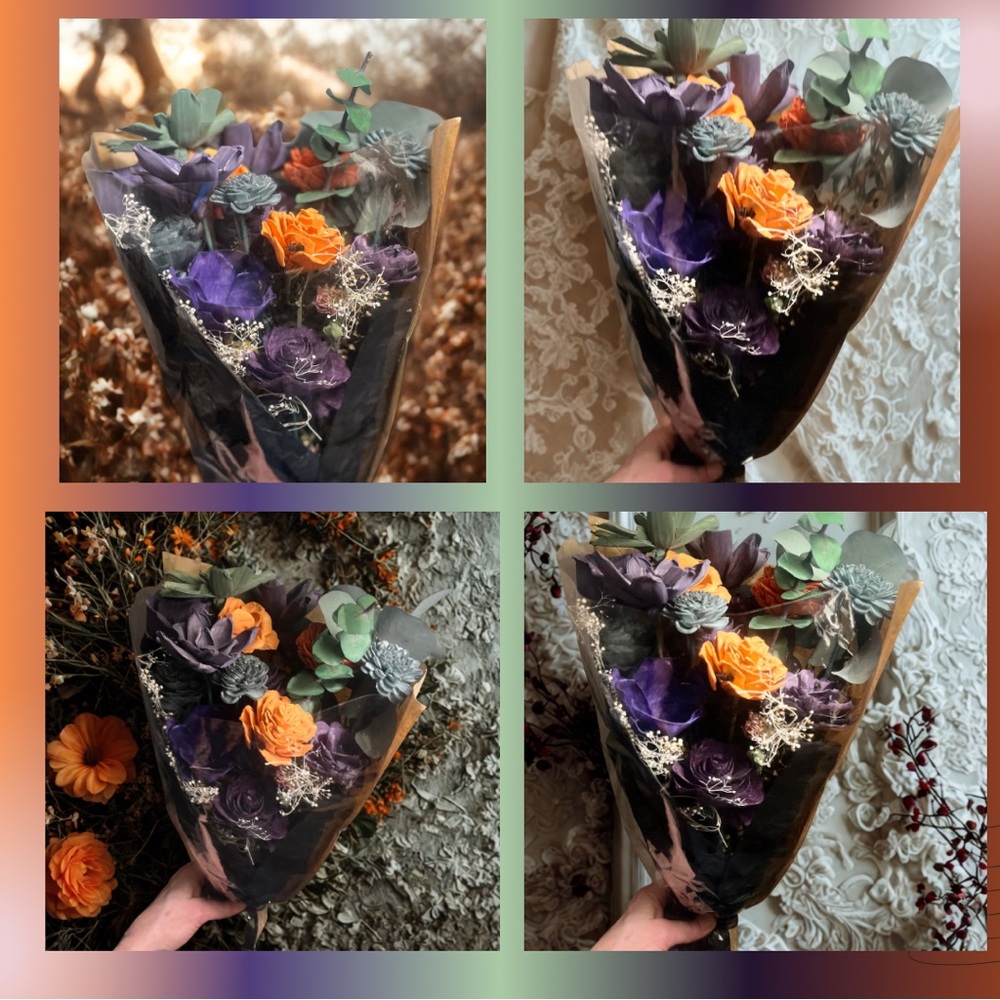 Vibrant Floral blacklight Bouquet with Orange and Purple Roses